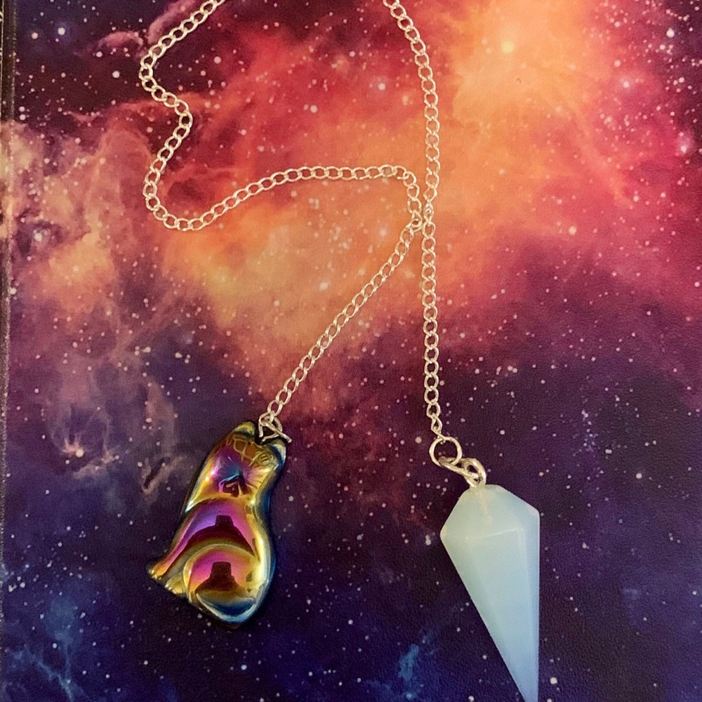COPY - Opalite Hematite Pendulum - divination scrying tool - witchy Crystal cat